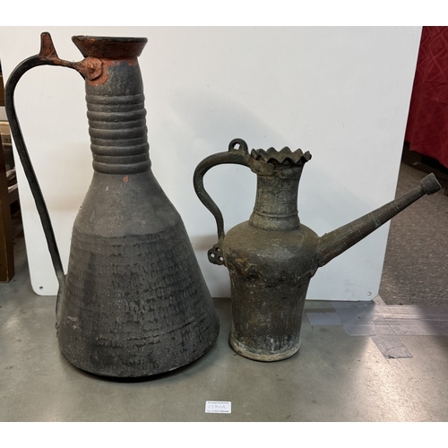 1280A - 2 Vintage eastern metal water jugs