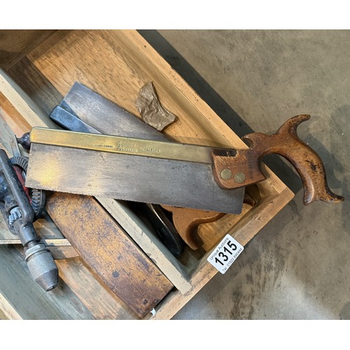 1315 - Two trays of vintage tools inluding files, saws etc.,