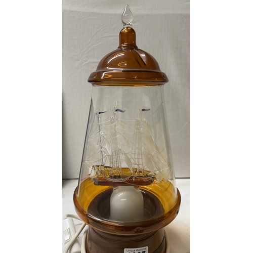 1307 - A table lamp in the form of a glass galleon in a bottle. COLLECT ONLY.