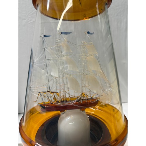 1307 - A table lamp in the form of a glass galleon in a bottle. COLLECT ONLY.