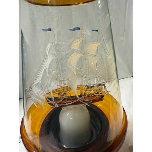 1307 - A table lamp in the form of a glass galleon in a bottle. COLLECT ONLY.