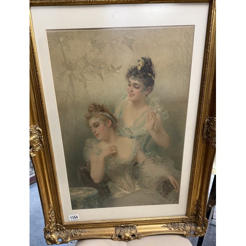 1354 - A large gilt framed study of two ladies.