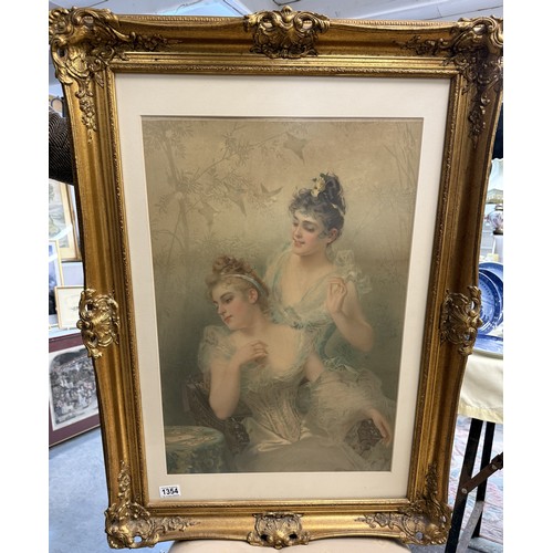 1354 - A large gilt framed study of two ladies.