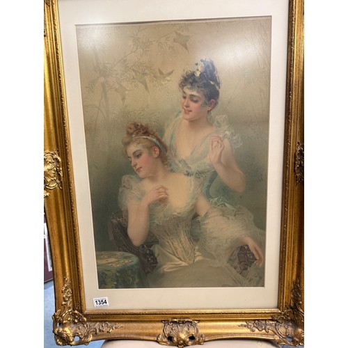 1354 - A large gilt framed study of two ladies.