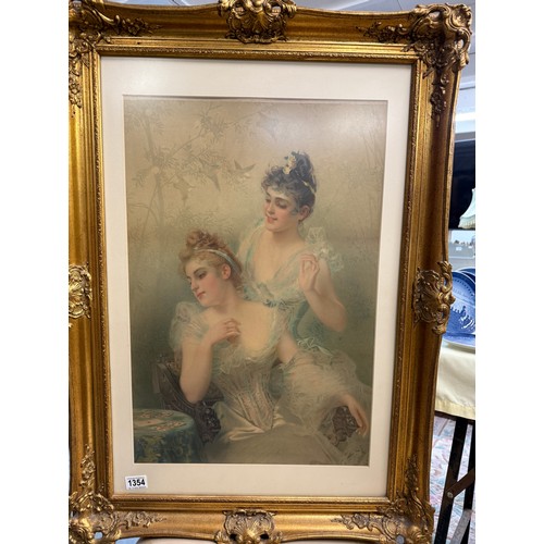 1354 - A large gilt framed study of two ladies.