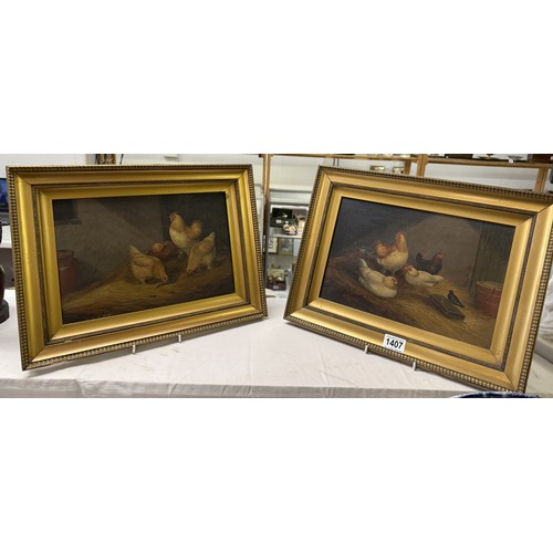 1407 - A pair of gilt framed oil on canvas paintings of poultry signed W Hanson.