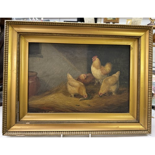 1407 - A pair of gilt framed oil on canvas paintings of poultry signed W Hanson.