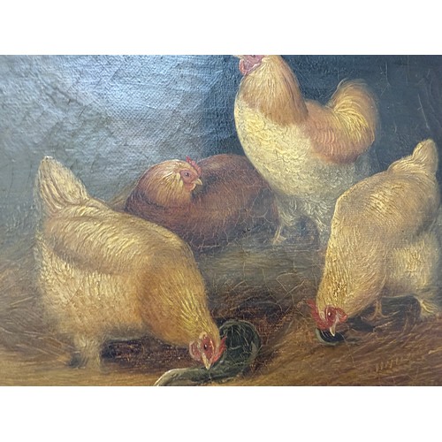 1407 - A pair of gilt framed oil on canvas paintings of poultry signed W Hanson.