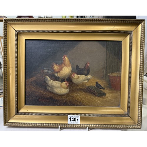 1407 - A pair of gilt framed oil on canvas paintings of poultry signed W Hanson.