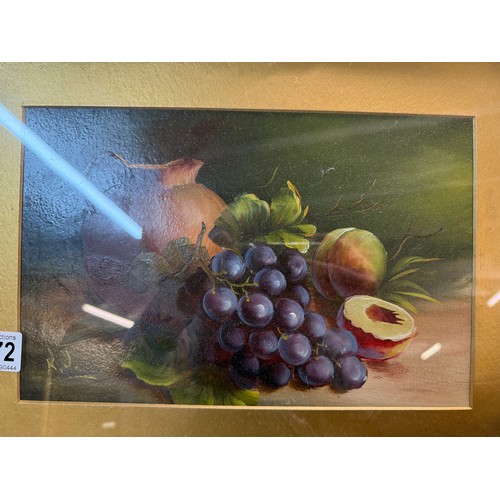 1372 - A pair of framed and glazed still life paintings featuring fruit, signed but indistinct.