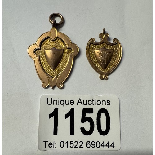 1150 - Two 9ct gold watch fobs, 8.1 grams.