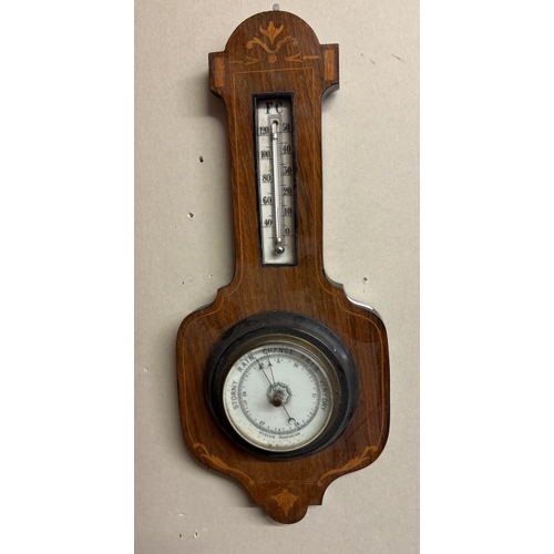 1027 - An Edwardian inlaid aneroid barometer