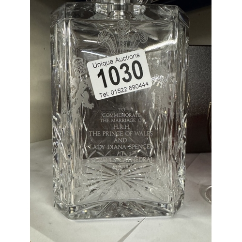 1030 - A boxed hand cut lead crystal decanter commemorating the marriage of The Prince Of Wales & Lady Dian... 