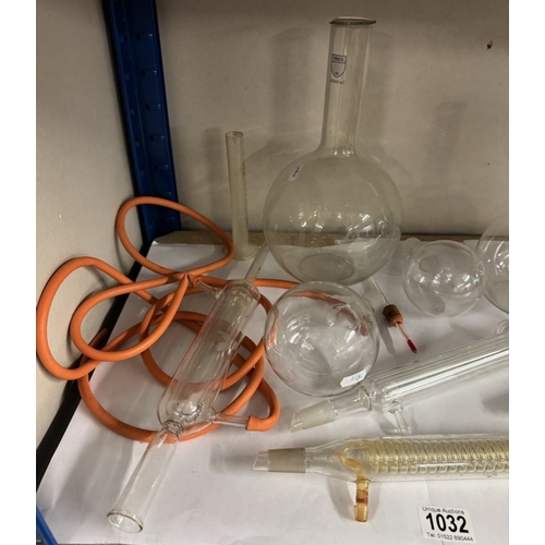 1032 - A selection of quick fit chemistry glassware including bottles