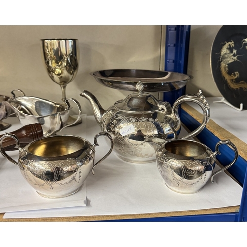 1051 - A quantity of silver plate items including tea set