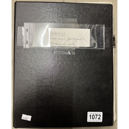 1072 - Steam Railways - Black binder containing 20+ strips of 35mm black and white negatives of steam train... 