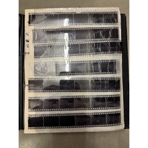 1072 - Steam Railways - Black binder containing 20+ strips of 35mm black and white negatives of steam train... 