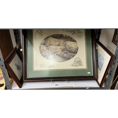 1089 - 3 Framed & Glazed animal prints, one large print (Nigel Hemming 189 of 850), One smaller snow leopar... 