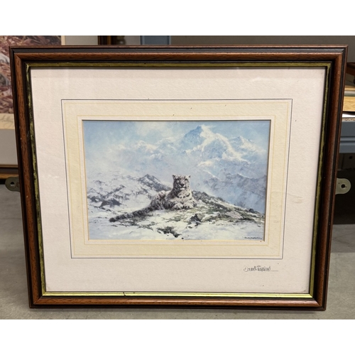 1089 - 3 Framed & Glazed animal prints, one large print (Nigel Hemming 189 of 850), One smaller snow leopar... 