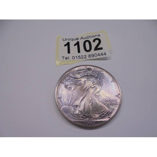 1102 - A one ounce silver 1992 USA one dollar coin.