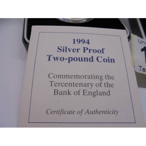 1105 - A 1994 silver proof £2 coin and a 1995 Guernsey silver proof £2 coin.