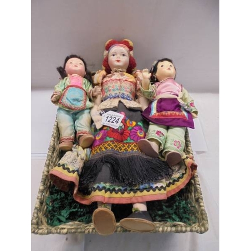 1224 - A Vintage Eastern European composition doll and two Japanese composition dolls.