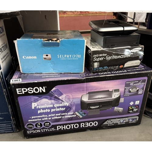 1463 - 2 Computer photo quality printers, Selphy photo printer, A Vou & other computer peripherals