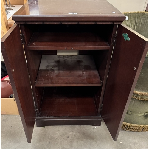 1467 - An inlaid dark wood stained 2 door cabinet with lift up lid
