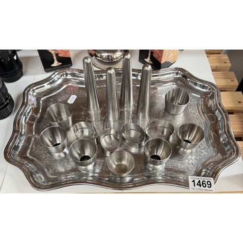 1469 - A quantity of stainless steel & chrome metalware including tray, goblets etc
