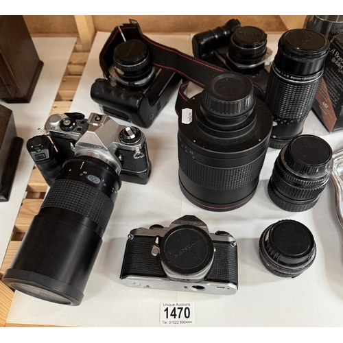 1470 - A good collection of cameras including 3 Pontax ME Super, Pentax MX, Mirror lens 900mm, Troika RMC 5... 