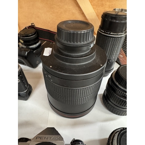1470 - A good collection of cameras including 3 Pontax ME Super, Pentax MX, Mirror lens 900mm, Troika RMC 5... 
