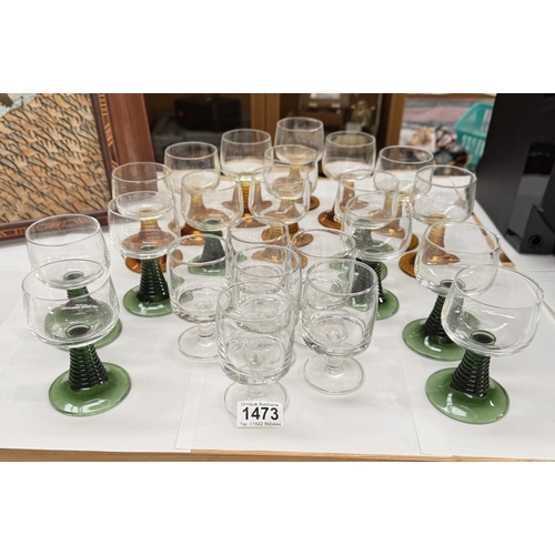1473 - 2 Sets of drinking glasses with coloured stems & 6 others