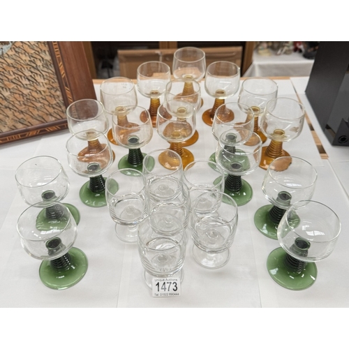 1473 - 2 Sets of drinking glasses with coloured stems & 6 others