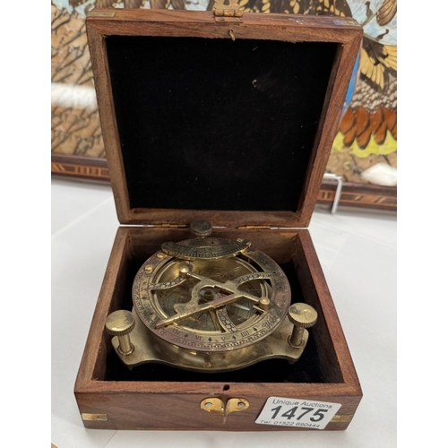 1475 - A brass sextant in teak box