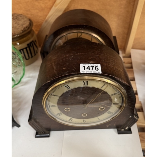 1476 - 2 1930s mantle clocks, 1 missing key