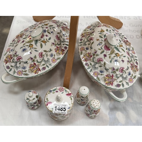 1485 - A pair of Minton lidded tureens & 4 piece cruet set