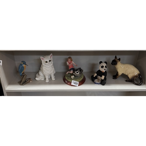 1489 - 2 Ceramic cat ornaments & A Border Fine Arts young farmer etc