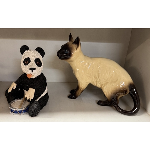 1489 - 2 Ceramic cat ornaments & A Border Fine Arts young farmer etc