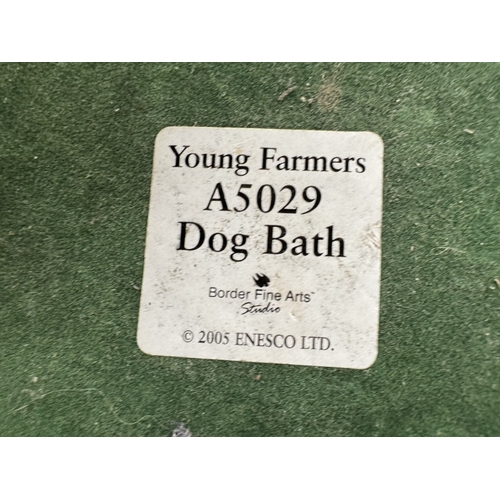 1489 - 2 Ceramic cat ornaments & A Border Fine Arts young farmer etc