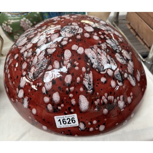 1626 - A large glazed mushroom top garden ornament, diameter 33cm