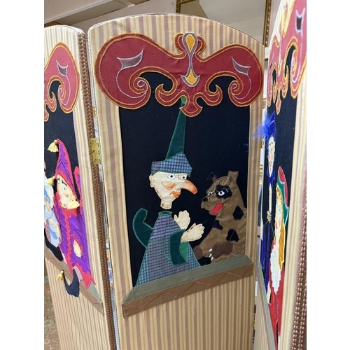 1200 - A superb Punch & Judy four-fold screen with 8 individual collage panels.