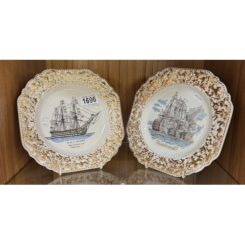 1696 - 2 vintage Lord Nelson pottery collectors plates of HMS Victory & The Battle Of Trafalgar