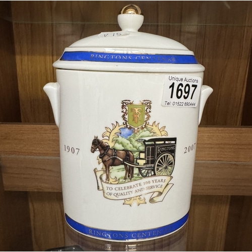 1697 - A Ringtons centenary 1907 - 2007 fine bone china tea caddy / biscuit jar