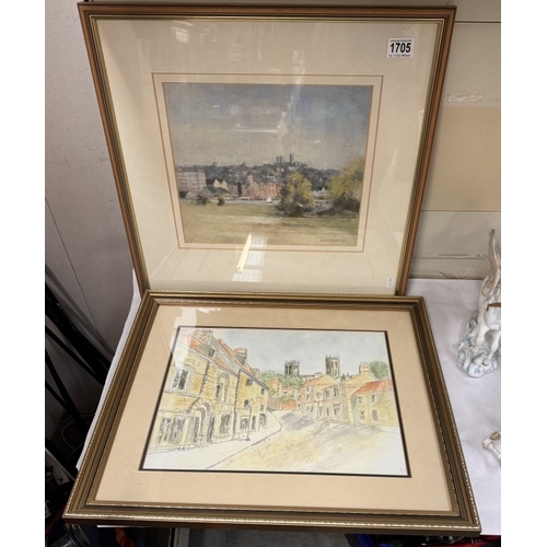 1705 - Two Lincoln watercolours of Brayford Pool & Jews House