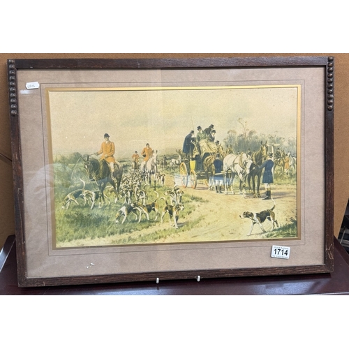 1714 - A vintage oak bygone hunt coaching scene