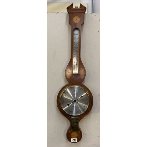 1718 - An inlaid mahogany barometer by Comitt Holborn. In need of attention