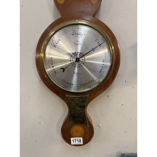 1718 - An inlaid mahogany barometer by Comitt Holborn. In need of attention