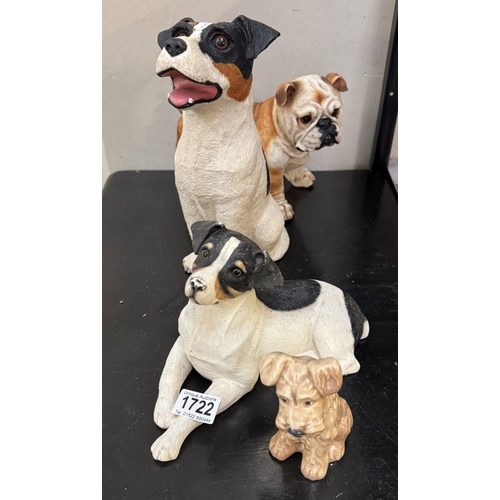1722 - A Sylvac 1378 terrier dog & 3 resin dogs including Bulldog & 2 Jack Russell’s