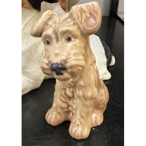 1722 - A Sylvac 1378 terrier dog & 3 resin dogs including Bulldog & 2 Jack Russell’s
