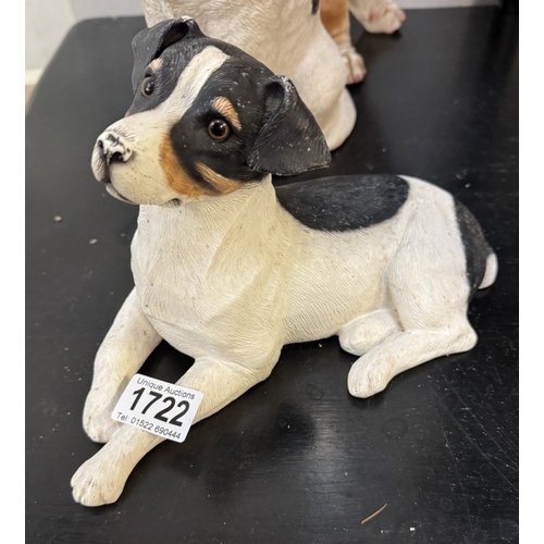 1722 - A Sylvac 1378 terrier dog & 3 resin dogs including Bulldog & 2 Jack Russell’s